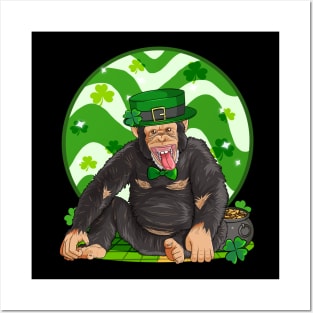 Chimpanzee St Patricks Day Irish Leprechaun Posters and Art